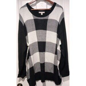 Women Within Checkered Sweater Plus Size 26/28 Black/White Pullover Long…